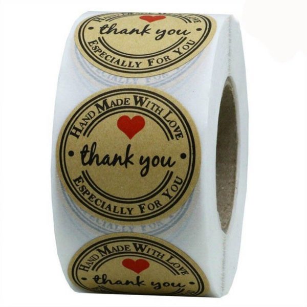Round Natural Kraft Thank You Stickers 500 Labels Per Roll - 1 Inch - Image 2